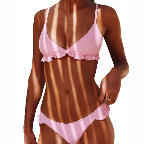 Swimwear Women Bikini Push Up Brazilian 2017 Sexy Pink Low Waist Female Bathing Suit With Pad Halter Bandage Micro Bikini Set EB - Big Sword