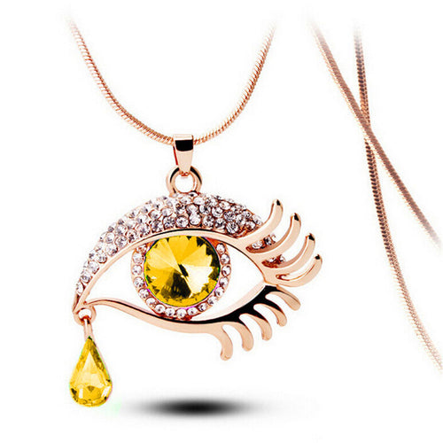 Fashion Magic Eye Crystal Tear Drop Eyelashes Necklace Long Sweater Chain - Big Sword