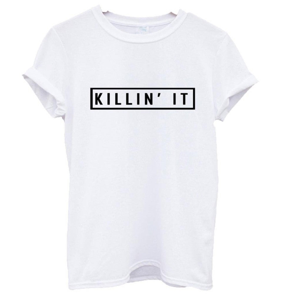 Killin It Cotton Women T-shirt Tops Tee White Black Short Sleeve Tshirts - Big Sword