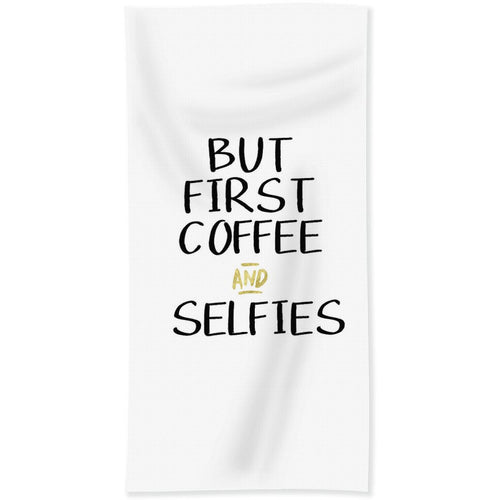 Coffee And Selfies- Art By Linda Woods Beach Towel - Big Sword