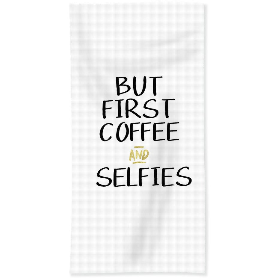 Coffee And Selfies- Art By Linda Woods Beach Towel - Big Sword